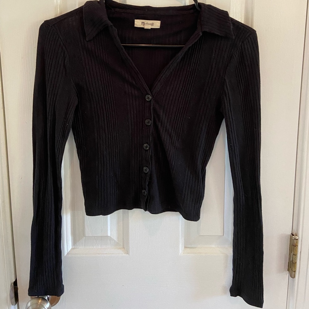 Madewell Long Sleeve Button Down Ribbed Tee, S
